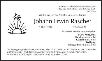 Anzeige von Johann Erwin Rascher von MGO