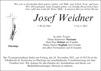 Anzeige von Josef Weidner von MGO
