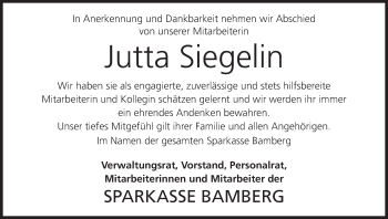 Anzeige von Jutta Siegelin von MGO