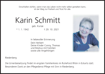 Anzeige von Karin Schmitt von MGO
