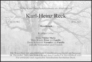 Anzeige von Karl-Heinz Reck von MGO