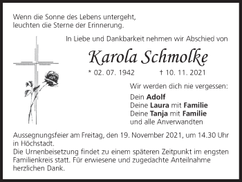 Anzeige von Karola Schmolke von MGO