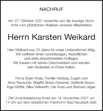 Anzeige von Karsten Weikard von MGO