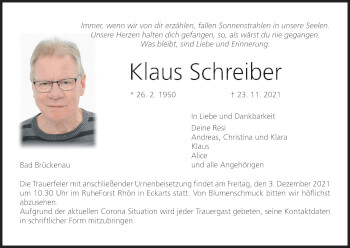 Anzeige von Klaus Schreiber von MGO