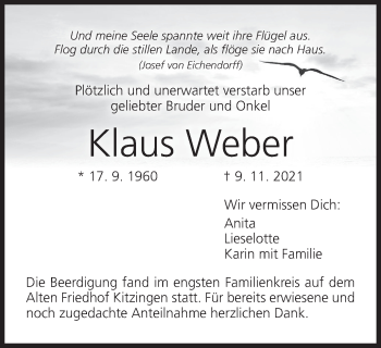 Anzeige von Klaus Weber von MGO