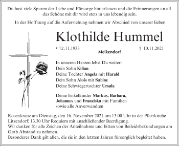 Anzeige von Klothilde Hummel von MGO