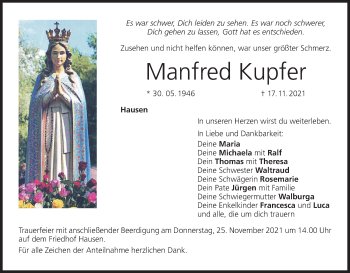 Anzeige von Manfred Kupfer von MGO