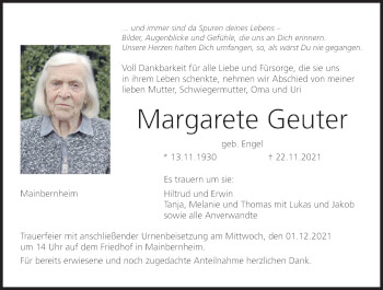 Anzeige von Margarete Geuter von MGO
