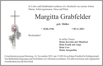 Anzeige von Margitta Grabfelder von MGO