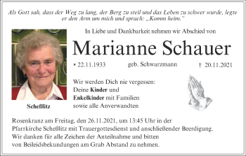 Anzeige von Marianne Schauer von MGO