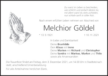Anzeige von Melchior Göldel von MGO