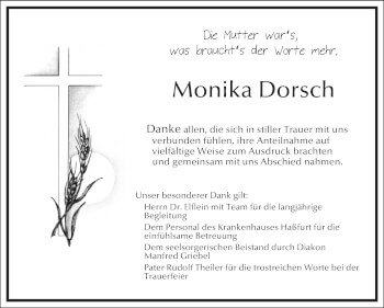 Anzeige von Monika Dorsch von MGO