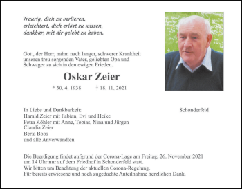 Anzeige von Oskar Zeier von MGO