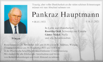 Anzeige von Pankraz Hauptmann von MGO