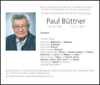 Anzeige von Paul Büttner von MGO