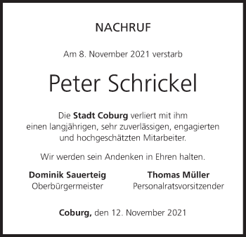 Anzeige von Peter Schrickel von MGO