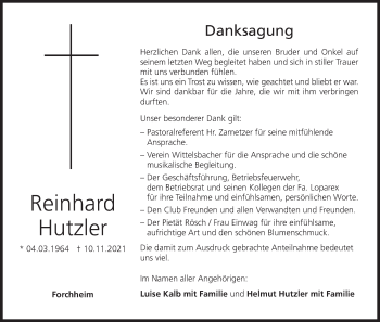 Anzeige von Reinhard Hutzler von MGO