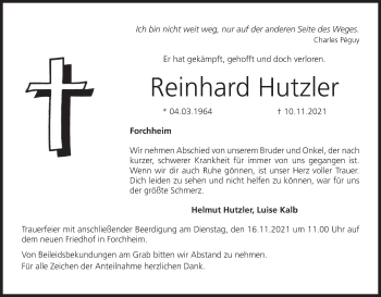 Anzeige von Reinhard Hutzler von MGO