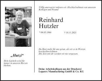 Anzeige von Reinhard Hutzler von MGO