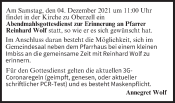 Anzeige von Reinhard Wolf von MGO