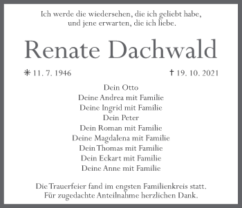 Anzeige von Renate Dachwald von MGO