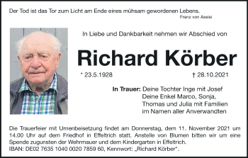 Anzeige von Richard Körber von MGO