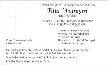 Anzeige von Rita Weingart von MGO