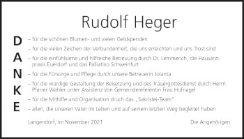 Anzeige von Rudolf Heger von MGO