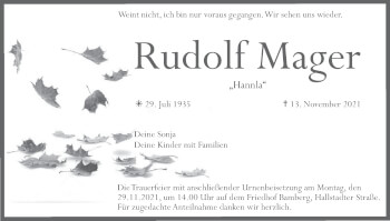 Anzeige von Rudolf Mager von MGO