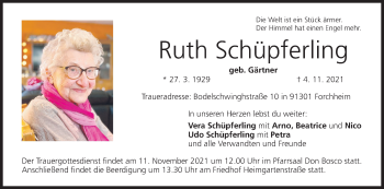 Anzeige von Ruth Schüpferling von MGO