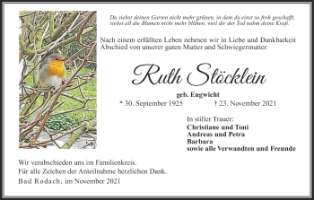 Anzeige von Ruth Stöcklein von MGO