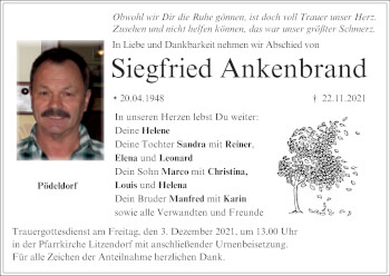 Anzeige von Siegfried Ankenbrand von MGO