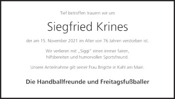 Anzeige von Siegfried Krines von MGO