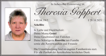 Anzeige von Theresia Goppert von MGO