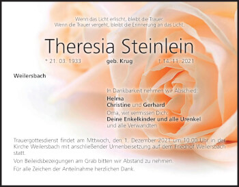 Anzeige von Theresia Steinlein von MGO