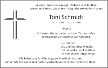 Anzeige von Toni Schmidt von MGO