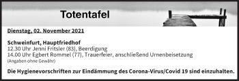 Anzeige von Totentafel vom 02.11.2021 von MGO