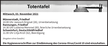 Anzeige von Totentafel vom 03.11.2021 von MGO