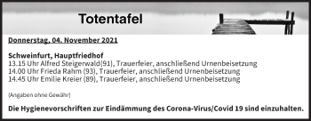 Anzeige von Totentafel vom 04.11.2021 von MGO