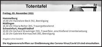 Anzeige von Totentafel vom 05.11.2021 von MGO