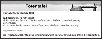 Anzeige von Totentafel vom 08.11.2021 von MGO