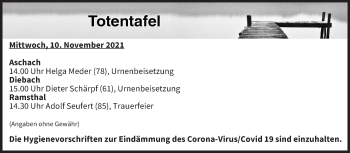 Anzeige von Totentafel vom 10.11.2021 von MGO