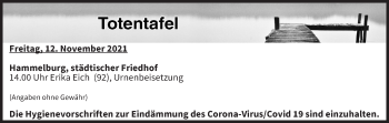 Anzeige von Totentafel vom 12.11.2021 von MGO