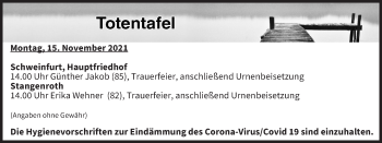 Anzeige von Totentafel vom 15.11.2021 von MGO