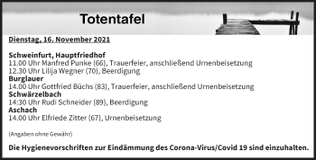Anzeige von Totentafel vom 16.11.2021 von MGO