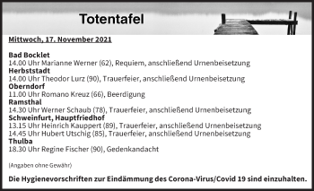 Anzeige von Totentafel vom 17.11.2021 von MGO