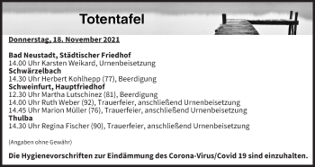 Anzeige von Totentafel vom 18.11.2021 von MGO