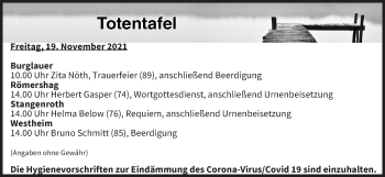 Anzeige von Totentafel vom 19.11.2021 von MGO