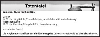 Anzeige von Totentafel vom 20.11.2021 von MGO