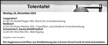 Anzeige von Totentafel vom 22.11.2021 von MGO